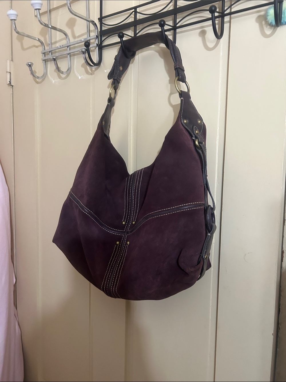 Plum Suede Hobo Shoulder Bag